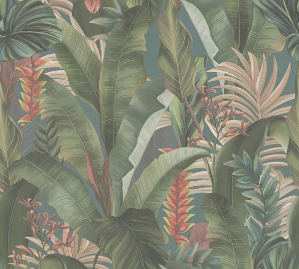 Livingwalls Vliestapete Drawn Into Nature Dschungel Blau matt leicht strukturiert