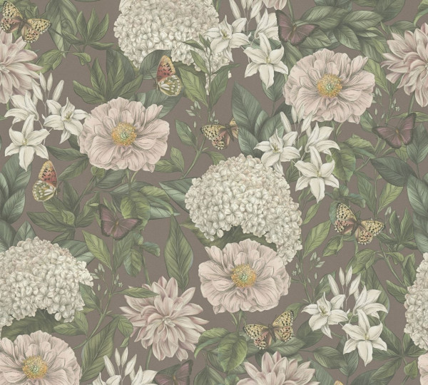 Livingwalls Vliestapete Drawn Into Nature Blumen Bordeaux matt leicht strukturiert