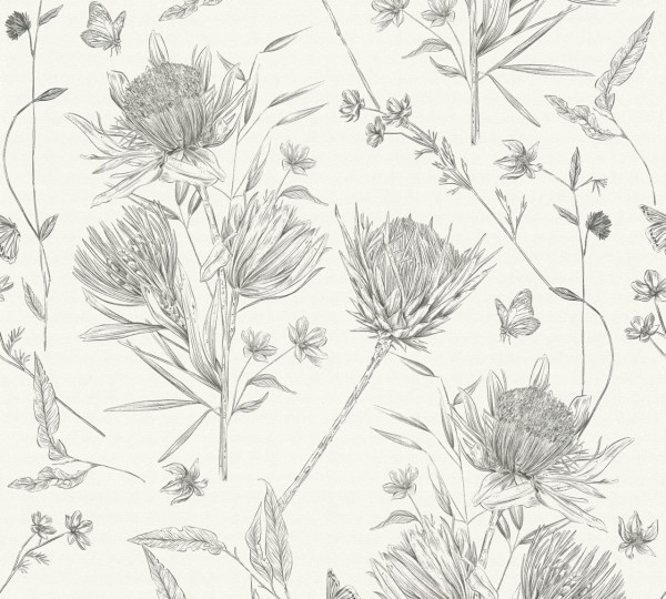 Livingwalls Vliestapete Drawn Into Nature Blumen Weiß matt leicht strukturiert