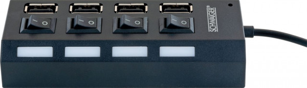 SCHWAIGER USB Hub, 4-fach, 0,45 m, Schwarz