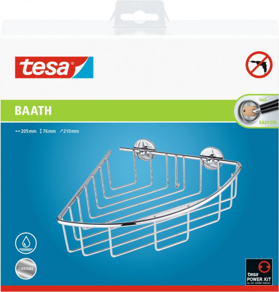 tesa® baath Plus Eckkorb Dusche, verchromt, inkl. Klebelösung