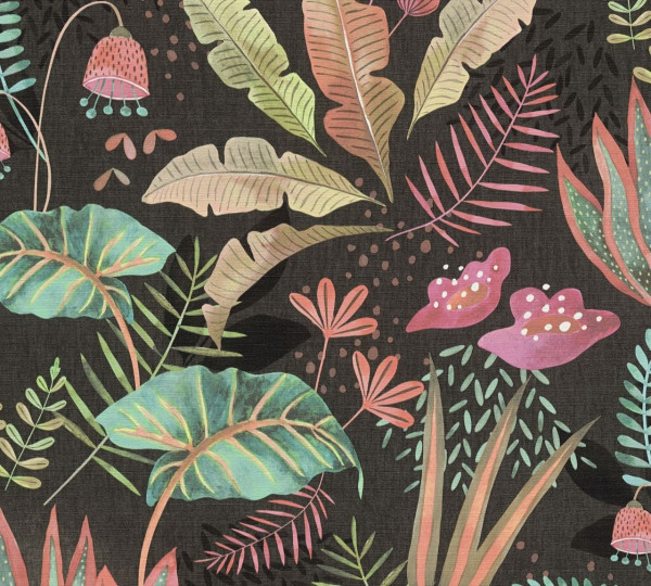 Livingwalls Vliestapete Famous Garden Floral Schwarz matt leicht strukturiert