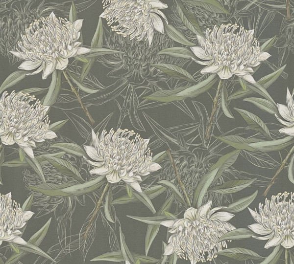 Livingwalls Vliestapete Drawn Into Nature Blumen Schwarz matt leicht strukturiert