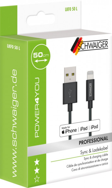 SCHWAIGER Apple Lightning Sync & Ladekabel, 0,5 m, Schwarz