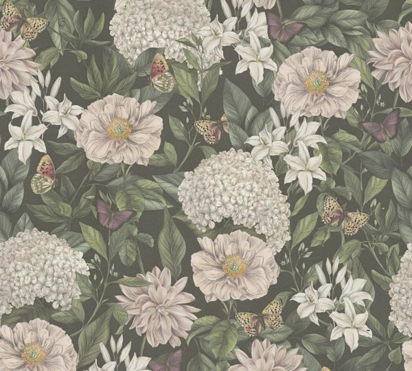 Livingwalls Vliestapete Drawn Into Nature Blumen Schwarz matt leicht strukturiert