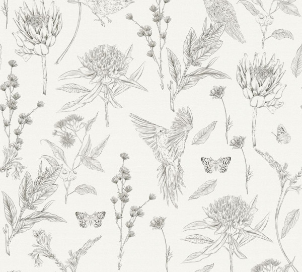 Livingwalls Vliestapete Drawn Into Nature Blumen Weiß matt leicht strukturiert