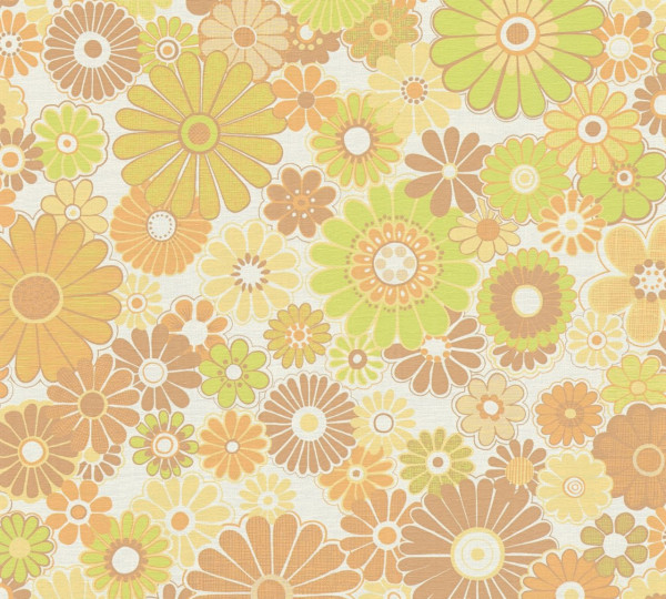 A.S. Création Vliestapete Kollektion: Retro Chic Stilwelt: Floral Farbe: Gelb Optik: matt Struktur: