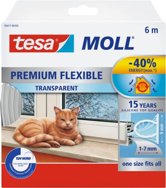 tesamoll® Silikondichtung Premium Flexible, transparent 6 m x 9 mm x 7 mm