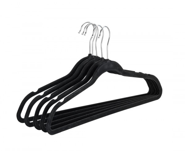 WENKO Beflockte Kleiderbügel, 5er Set Schwarz