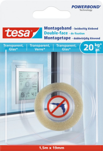 tesa® Montageband transparent, Glas, 20 kg