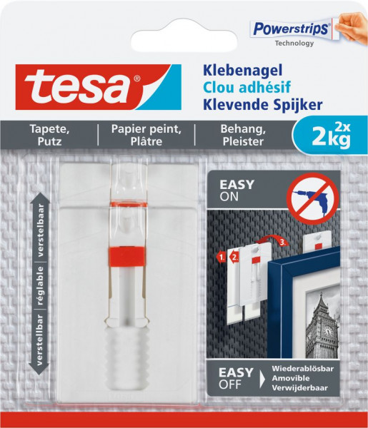 tesa® Klebenagel verstellbar, Tapete & Putz, 2 x 2 kg