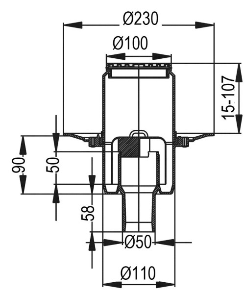 Upmann Badablauf DN 50 senkrecht, Rahmen 100 x 100 mm
