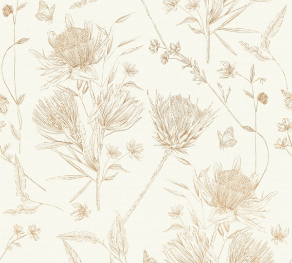 Livingwalls Vliestapete Drawn Into Nature Blumen Weiß matt leicht strukturiert