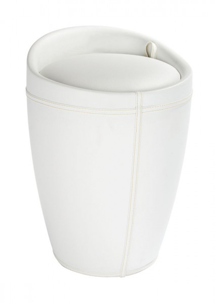 WENKO Wäschesammler und Badhocker Candy White, Lederoptik