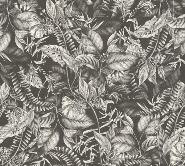 Livingwalls Vliestapete Drawn Into Nature Dschungel Schwarz matt leicht strukturiert