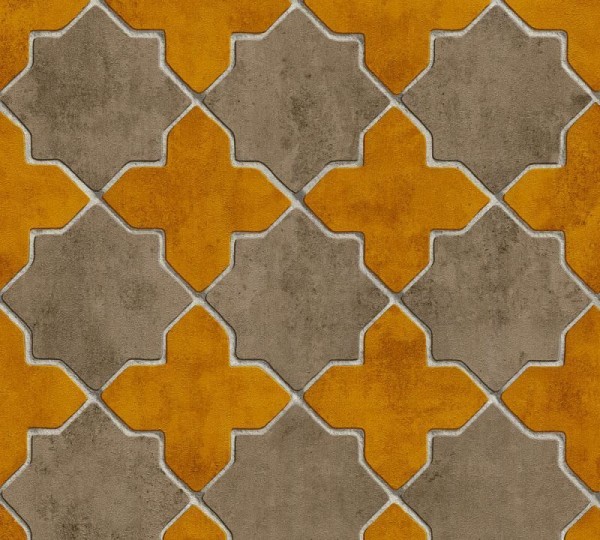 Livingwalls Vliestapete New Walls, Finca Living Stern Fliese Gelb 374212
