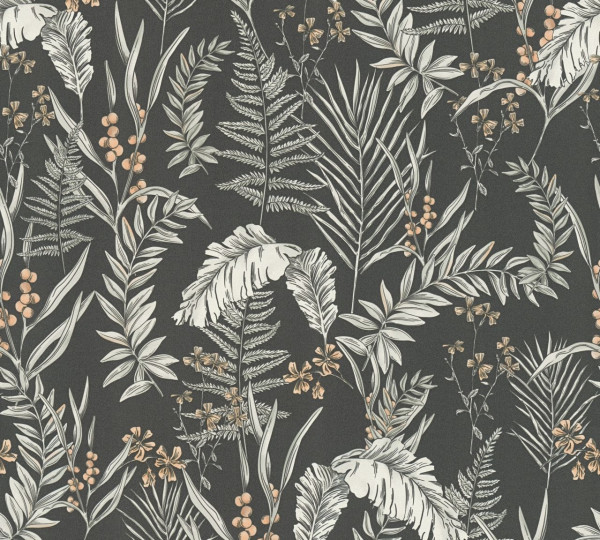 Livingwalls Vliestapete Drawn Into Nature Blumen Schwarz matt leicht strukturiert